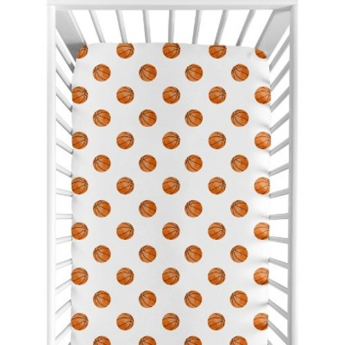 Sweet Jojo Designs Boy Baby Fitted Crib Sheet Watercolor Sports Theme Orange and White
