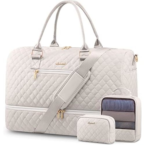 LOVEVOOK Travel Duffle Bag for Women, Weekender Overnight Bag with Shoe Compartment, Carry on Bag with Toiletry Bag, Gym Duffel Bag with Wet Pocket, Hospital Bags for Labor and Delivery 3 Pcs Set