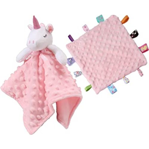 Amazon.com: CREVENT Cozy Plush Baby Security Blanket Loveys for Baby Girls, Minky Dot Front + Sherpa Backing with Animal Face (Pink Unicorn + Tag) : Baby