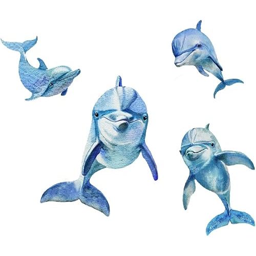 SUPERDANT Watercolor Dolphin Wall Stickers Blue Dolphin Wall Decal 4 PCS Cute Sea Animals PVC Decor DIY Art Wall Decors Mural for Kids Bedroom Toddler Room Baby Nursery Bathroom