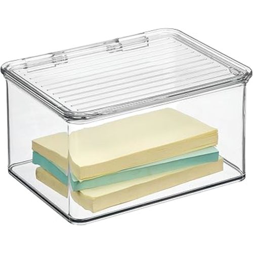 iDesign Recycled Plastic Pantry and Kitchen Storage, Freezer and Fridge Organizer Lidded Bin – 6.75” x 5.75” x 3.75”, Clear