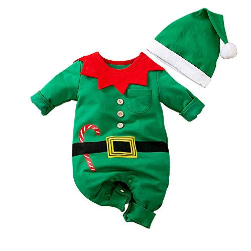 Hifot My First Christmas Baby Girl Boy Romper Newborn Clothes Long Sleeve Jumpsuit + Hat Infant Outfits Set
