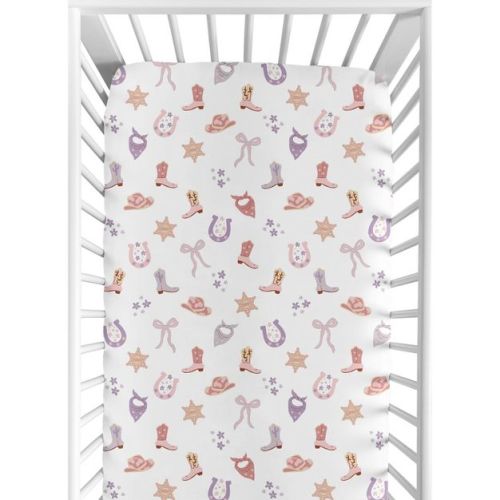 Sweet Jojo Designs Girl Baby Fitted Crib Sheet Boho Western Cowgirl Pink, Purple and Yellow