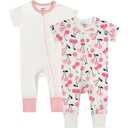 Teach Leanbh Baby Boys Girls 2 Pack Footless Pajamas Cotton Short Sleeve Printing Romper Sleep and Play 3-24 Months - Cherry