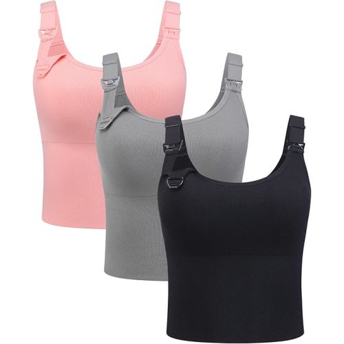 Suekaphin Nursing Longline Bra Tank Top Crop,Maternity Support Sport Bra,Pullover Wide Straps Sewn Cups for Breastfeeding