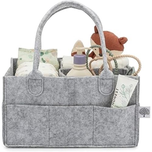 Parker Baby Diaper Caddy - Nursery Storage Bin and Car Organizer for Diapers and Baby Wipes - Gray, Regular