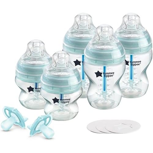 Tommee Tippee Advanced Anti-Colic Fussy Baby Bottle Kit, Breast-Like Nipples, Travel Lids and 0-6m Ultra-Light Silicone Pacifiers