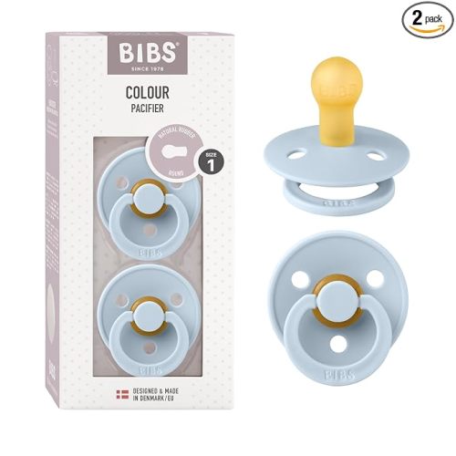 Bibs Pacifiers | Natural Rubber Baby Pacifier | Set of 2 BPA-Free Soothers | Made in Denmark | Baby Blue | Size 0-6 Months