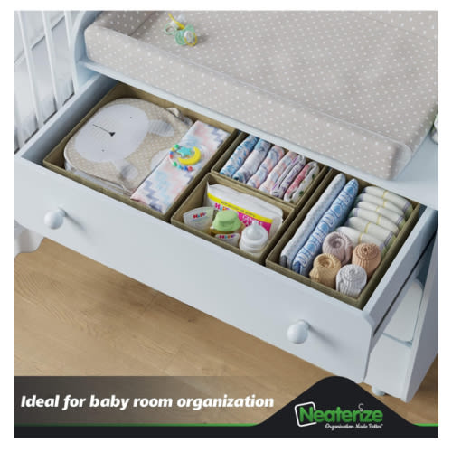 Drawer Organizer Clothes Set of 12 Beige - Dresser Organizer For Nursery, Bedroom, Closet - The Perfect Baby Clothes Organizer and Storage & General Nursery Organization or Dresser Drawer Organizers