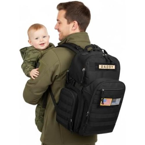 MIRACOL Military Diaper Bag for Men - Waterproof Multi-Pocket Organization Diaper Backpack for Travel Hiking Camping - Baby Gear for Active Dad Black