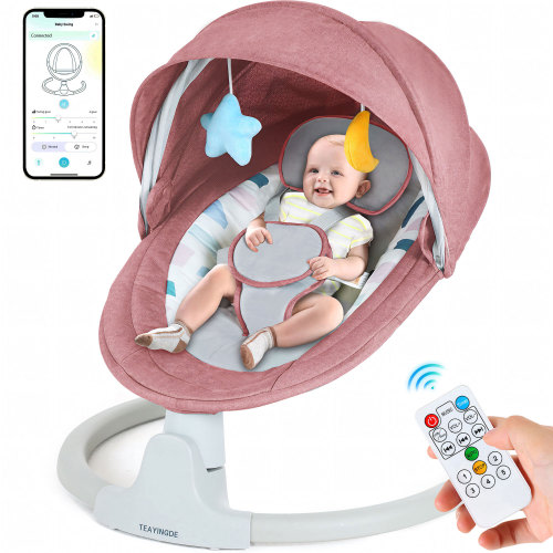 TEAYINGDE Baby Swing for Infants - APP Remote Bluetooth Control, 5 Speed Settings, 10 Lullabies, USB Plug (Pink)