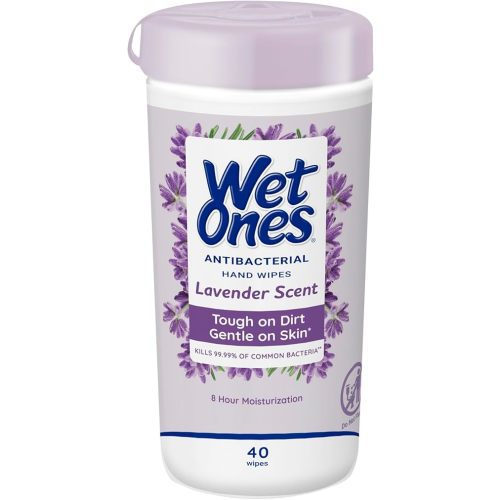 Wet Ones Antibacterial Hand Wipes, Lavender Wipes | Antibacterial Wipes, Moisturizing Wipes | 40 ct. Canister