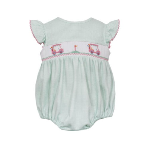 Girl's Golf Smocked Green Gingham Knit Bubble