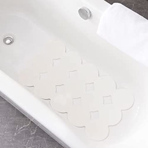 Patented Non Slip Bathtub Mat Shower Bath Mats with Strong Suction Cups Superior Grip&Drainage Soft Heavy Duty Natural Rubber Bath Mat for Inside The tub (White, 28x16 inch)