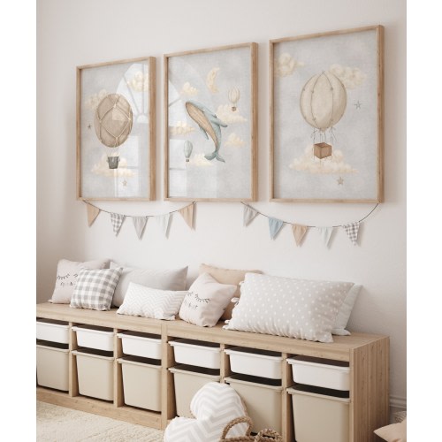 Hot air balloon nursery wall art Gender neutral print set of 3 Hot Air Balloon Baby Room Decor Adventure theme nursery Nursery Decor Neutral