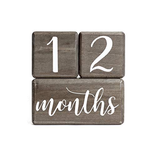 LovelySprouts Premium Solid Wood Baby Milestone Age Blocks + Gift Box | Gray Stained Natural Pine | Weeks Months Years Grade Newborn Photo Props | Pregnancy Gift and Keepsake, Month Photos