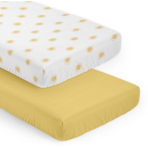 Sweet Jojo Designs Baby Boy, Girl, Unisex/Gender Neutral 2pc Fitted Crib Sheets Set Boho Sun White and Mustard Yellow