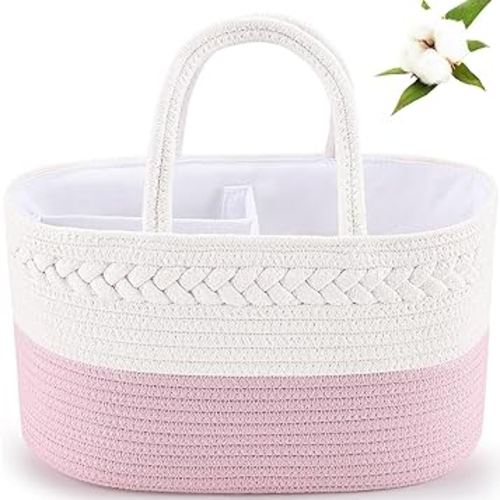 ABenkle Baby Diaper Caddy, Nursery Storage Bin and Car Organizer for Diapers Wipes, Cotton Rope Basket Changing Table Caddy