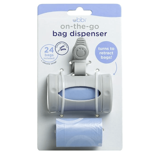 Ubbi Retractable On the Go Bag Dispenser for Baby Travel, Diaper Bag Accessory Must Have for Newborn, Helpful Baby Item, Baby Gift, Gray - Two Gray - Waste Bag