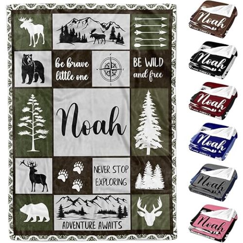 Personalized Baby Blankets with Name, Customized Name Blankets for Kids, Woodland Blanket Personalized, Custom Blanket for Boys, Girl, Baby Boy Newborn Soft