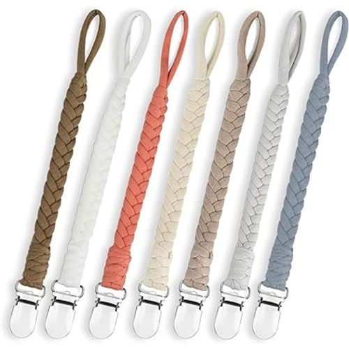 7 Pcs Braided Pacifier Clips for Boys and Girls, Pacifier Holder Baby Binky Clips Handmade Cotton Modern Unisex Pacifier Smoother Clip Fits All Pacifiers for Shower Birthday Gifts