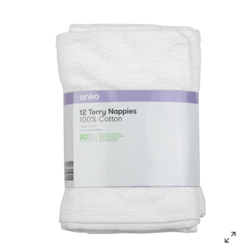 12 Pack Cotton Terry Nappies
