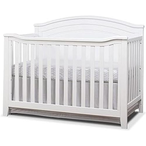 Sorelle Furniture Berkley Round Top Crib, Classic 4-in-1 Convertible Crib, Made of Wood, Non-Toxic Finish, Wooden Baby Bed, Toddler Bed, Child’s Daybed and Full-Size Bed, Nursery Furniture-White