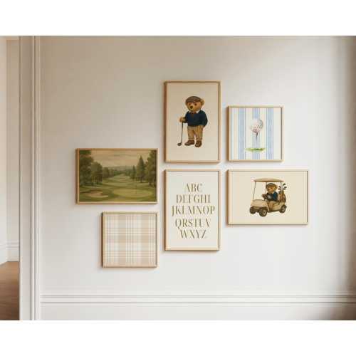 Vintage Ralph Lauren Polo Bear Golf-Themed Wall Art Prints, Polo Bear Nursery, Golf Nursery Prints, Golf Baby Shower Decor, Vintage Golf