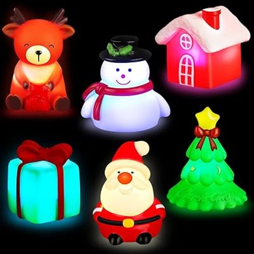 6 Pcs Christmas Light Up Bath Toys, Christmas Theme Flashing Light Bathtub Toys, LED Floating Bath Toy for Toddlers, Baby Shower Toys for Infants Kids, Christmas Birthday Gifts