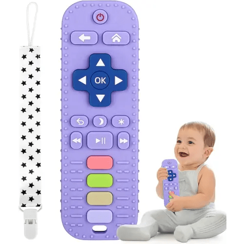 Fu Store Silicone Teething Toys for Infant Toddlers, Remote Control Shape Teethers for Babies Chew Toys, Relief Soothe Babies Gums Set, BPA Free/Freezable/Dishwasher and Refrigerator Safe (Purple)