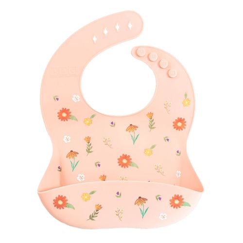 Austin Baby Co Silicone Bibs for Toddler and Babies – High Quality Mess Proof Bibs – Perfect for Travel (Wildflower Ripe Peach)
