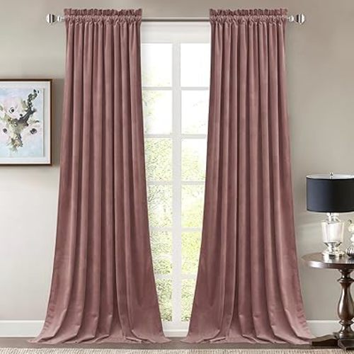 StangH Wild Rose Velvet Curtains - Romantic Room Darkening Thermal Drapes for Living Dining Room, Soft Privacy Bedroom Curtains for Nursery Girls, W52 x L92, 2 Panels