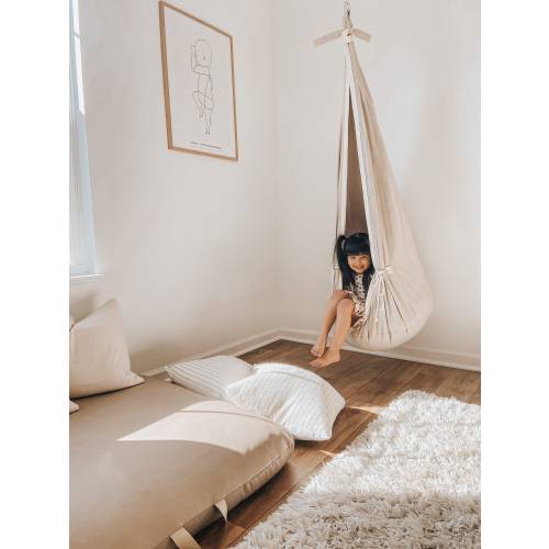 Linen COCOON SWING with WOOL Pillow | Kids Hammock | Toddler Reading swing | Kids Birthday Gift | Linen Hammock swing | Brazilian Kids Swing