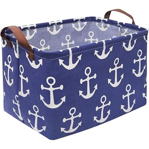 Rectangular Kids Storage Bins,Boys Baskets,Collapsible Toy Organizer Bin with Handles for Nautical Nursery Decor,Clothes Storage, Kid's Toy Box,Book Basket,Gift Basket.(Anchor)