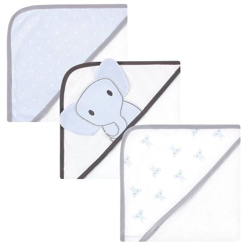 Hudson Baby Unisex Baby Cotton Rich Hooded Towels, Blue Elephant, One Size