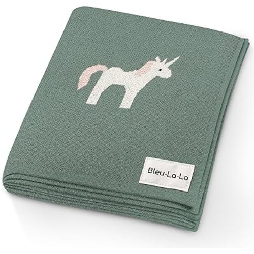 Receiving Blanket for Baby Girls and Boys 100% Cotton Buttery Soft Cozy Receiving Swaddle Crib Stroller Blanket for Shower Gift Registry for Newborns, Infants, Toddlers (Unicorn - Sage)