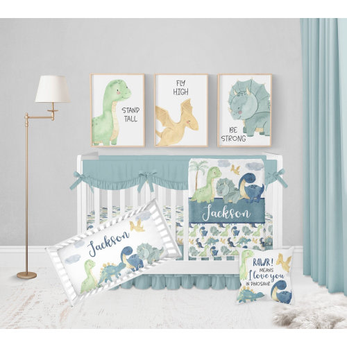 Dinosaur Crib Bedding Set, Baby Boy Crib Bedding, Dinosaur Nursery, Boy Nursery Bedding Set, Personalized Dinosaur Baby Blanket, Blue, Green