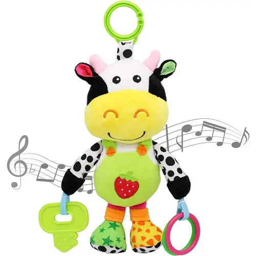 MARUMINE Baby Car Seat Toys with 24 Music and Teether (Cow)