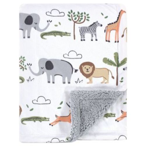 Hudson Baby Infant Boy Plush Blanket with Faux Shearling Back, Safari Life, One Size
