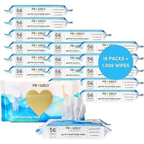 PROUDLY Gentle Baby Wipes (1008 Wipes) - Kids-Safe for Hands, Bums & Faces – Car & Pocket Ready, Resealable Heart – Toss, Don’t Flush