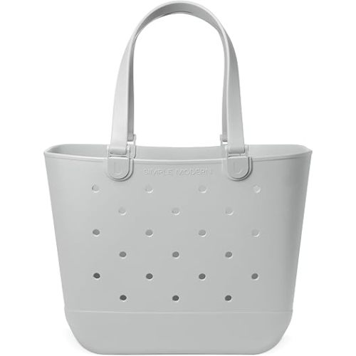 Simple Modern Extra-Large Beach Bag | Waterproof Getaway Rubber Tote with Zipper Pocket for Travel, Pool, Boat, Groceries, Sports | Ice Gray