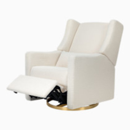 babyletto Kiwi Electronic Recliner and Swivel Glider - Ivory Boucle With Gold Base