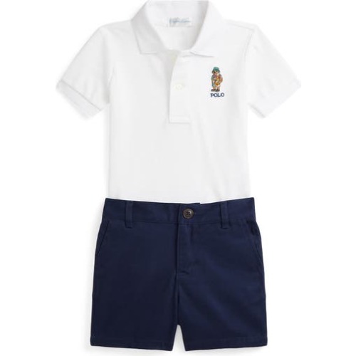 Embroidered Cotton Polo & Chino Shorts Set, 3M