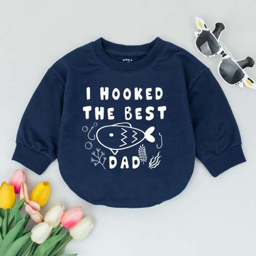 I Hooked The Best Dad Baby Romper, Fishing Newborn Outfit, Baby Shower Gift, Fish Baby Bodysuit, Baby Boy Girl Clothes, Daddy&#39;s Duddy Gift