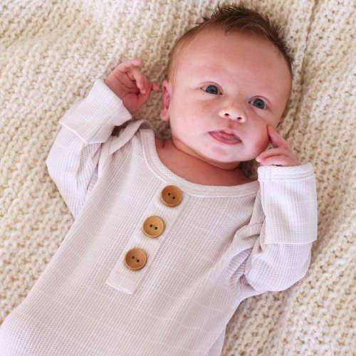 Sloane's Squares Bamboo Waffle Newborn Baby Knot Gown & Hat Set