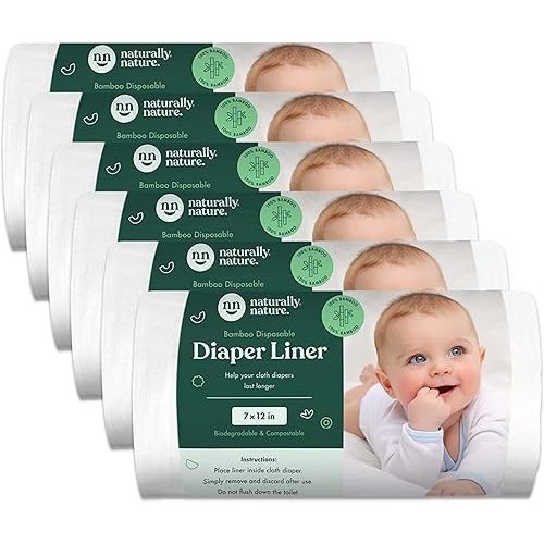 Naturally Nature Disposable Cloth Diaper Liners - 600 Count - (6 Rolls, 100 Sheets per Roll)