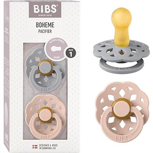 BIBS Pacifiers - Boheme Collection | BPA-Free Baby Pacifier | Made in Denmark | Set of 2 Cloud/Blush Color Premium Soothers | Size 0-6 Months