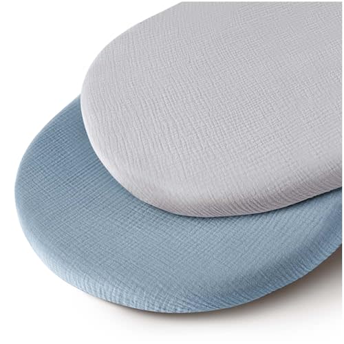 MairMore Muslin Bassinet Sheets for Babies – Soft & Breathable 100% Cotton Fitted Sheets for Oval, Rectangle, Hourglass Bassinet Mattress Pads, 2-Pack (Ivory & Pink)