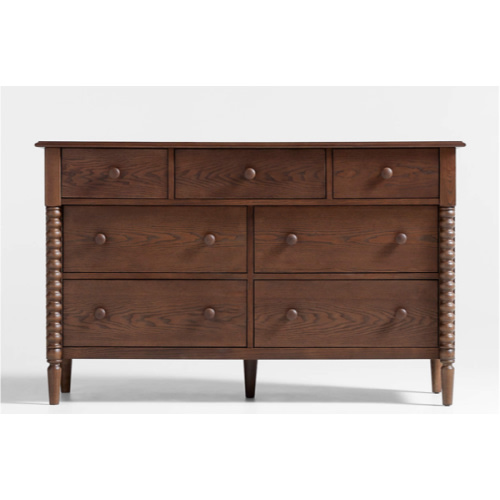 Jenny Lind 54" Deep Brown Wood Wide 7-Drawer Kids Dresser