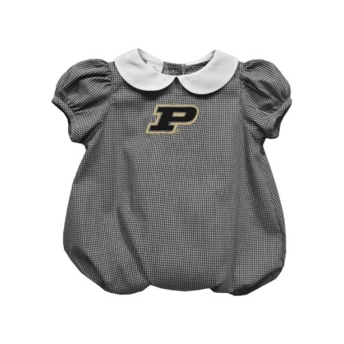 Vive La Fete Baby BLACK Purdue Boilermakers Gingham Collar Short Sleeve One Piece - 90943751